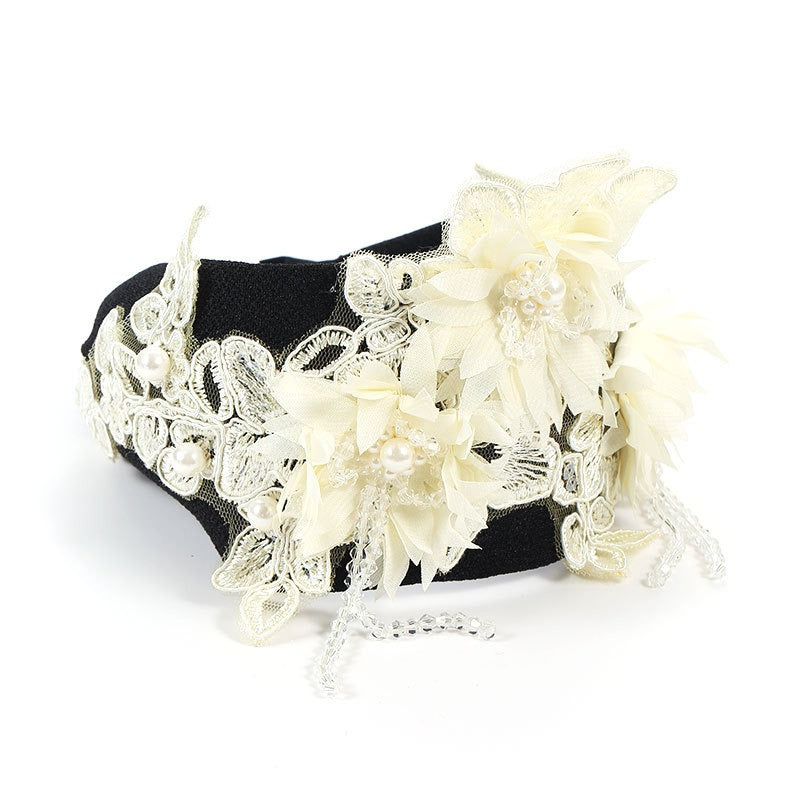 Hand embroidered three-dimensional simulation crystal flower headband pearl headband