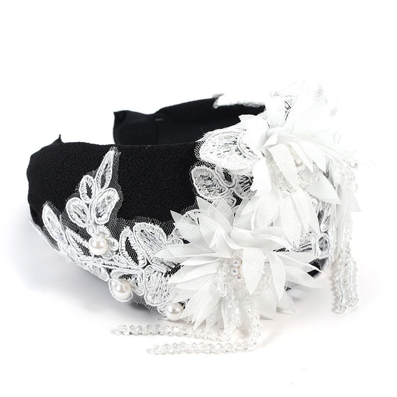 Hand embroidered three-dimensional simulation crystal flower headband pearl headband