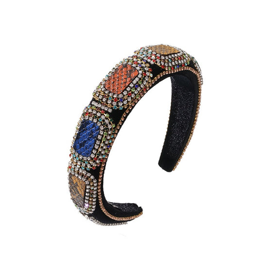 Fashionable colorful diamond sponge hair hoop women's wide brimmed Baroque hair accessories