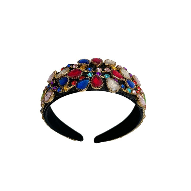 Fashionable hair band for women Baroque retro water droplet drill bit band inlaid with colored diamond hair accessories