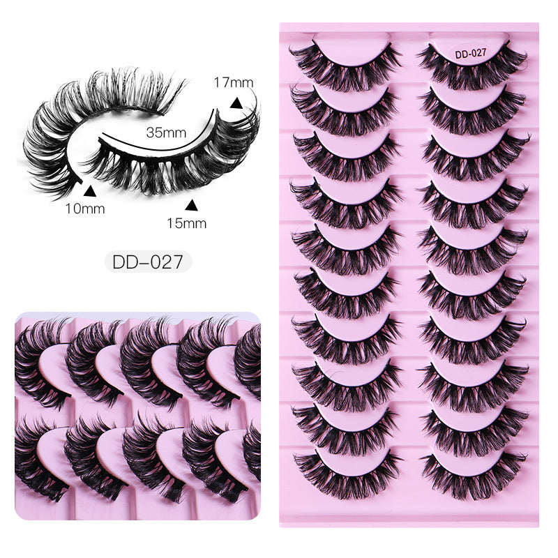 New DD Russian Large Roll Grafting Free False Eyelashes 10 Pairs Of Multi-Layer Thick Cross Mink Like Eyelashes