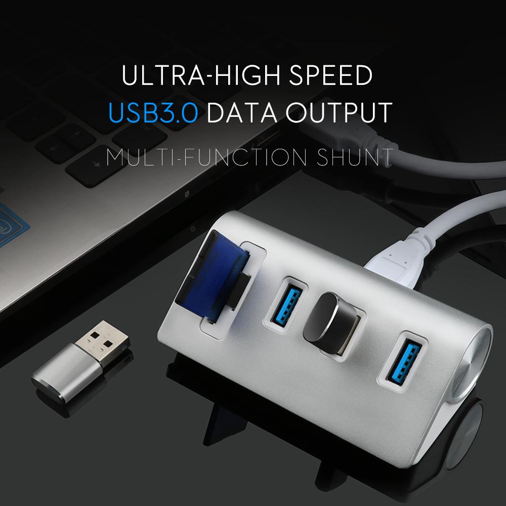 Rocketek USB HUB High Speed Aluminum 3 Port  Usb 3.0 Hubs/power Interfac with TF SD Card Reader for iMac MacBook Air Laptop