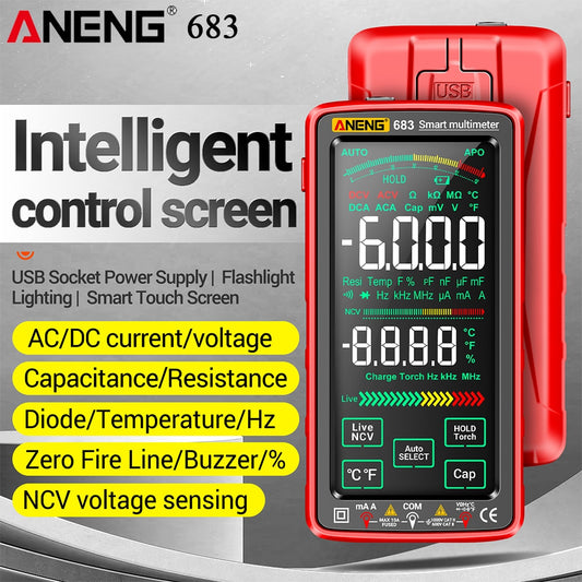 ANENG 683 6000 Counts Touch Screen Digital Multimeter Smart Anti-burn Rechargeable Universal Meter VA Reverse Display NCV Tester