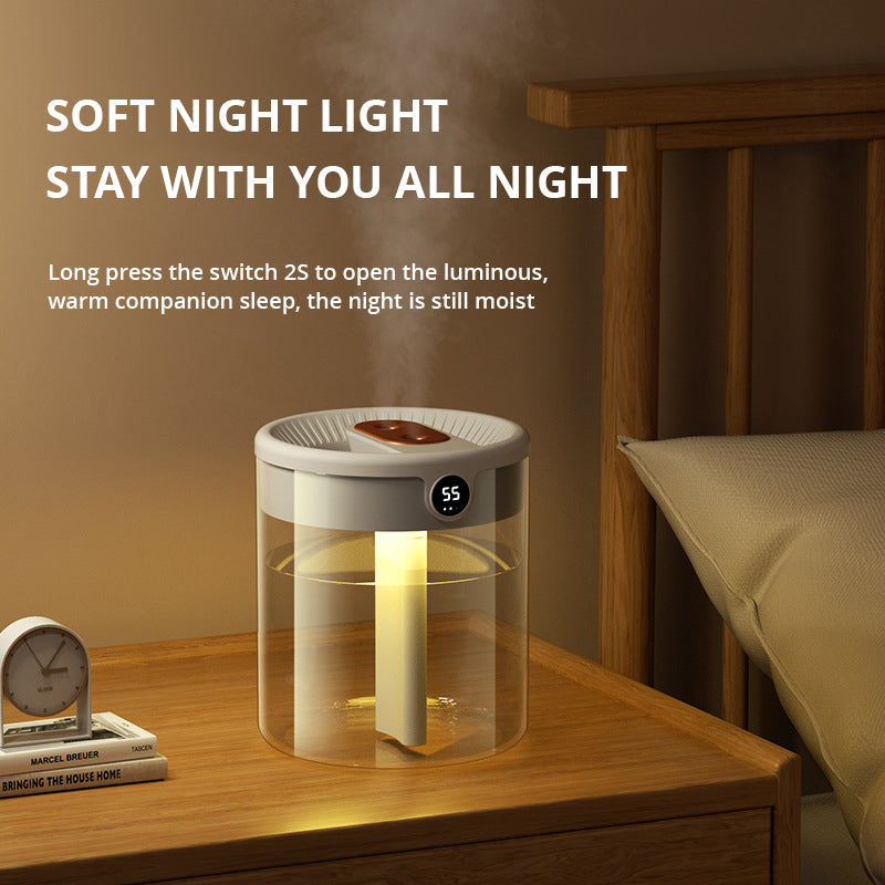 New 2L Double Spray Humidifier USB High Capacity Home Silent Bedroom Office Night Light Digital Display Humidifier