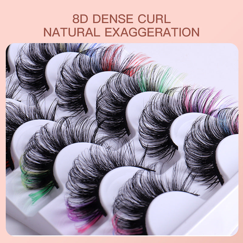 7 Pairs Of Colorful Fried Eyelashes Multi-Layer Thick Cross Mink Hair Imitation D Color Mix 7