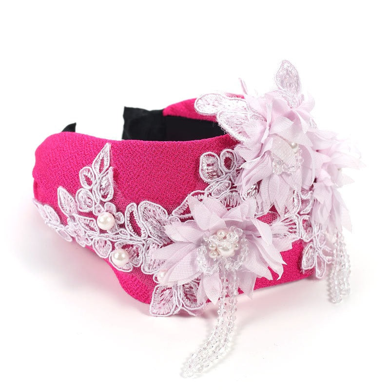 Hand embroidered three-dimensional simulation crystal flower headband pearl headband