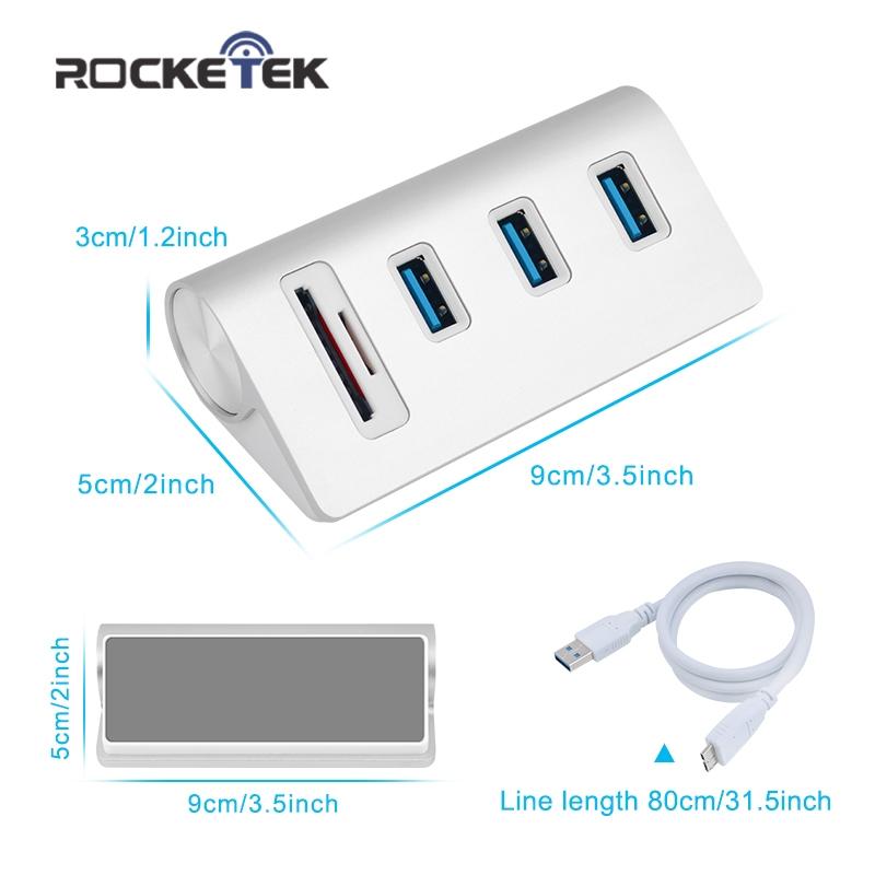 Rocketek USB HUB High Speed Aluminum 3 Port  Usb 3.0 Hubs/power Interfac with TF SD Card Reader for iMac MacBook Air Laptop