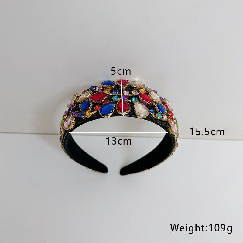 Fashionable hair band for women Baroque retro water droplet drill bit band inlaid with colored diamond hair accessories