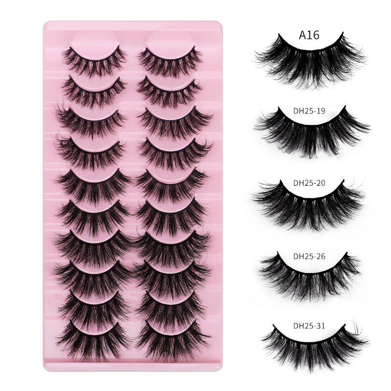 10 Pairs Of Messy Thick Imitation Mink Hair False Eyelashes 3D Stereo Realistic European And American Fried Hair False Eyelashes