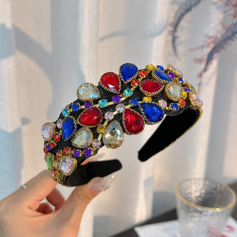 Fashionable hair band for women Baroque retro water droplet drill bit band inlaid with colored diamond hair accessories