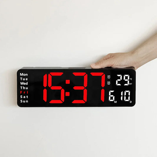 Wall Clock Digital Large LED Wall Mounted Remote Remote Control Date Week Temperature Clock Dual Alarms Gym Big Wall Clock