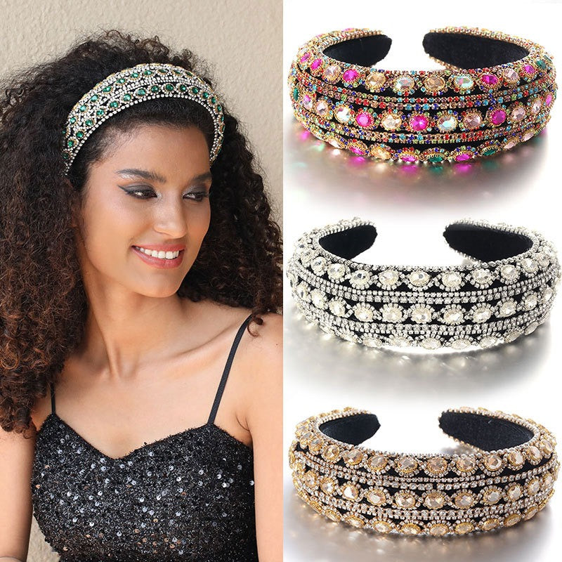 Heavy craftsmanship Baroque crystal headband with retro glass inlaid diamond hair accessories