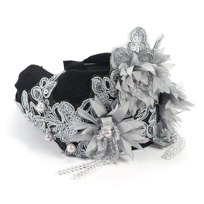 Hand embroidered three-dimensional simulation crystal flower headband pearl headband