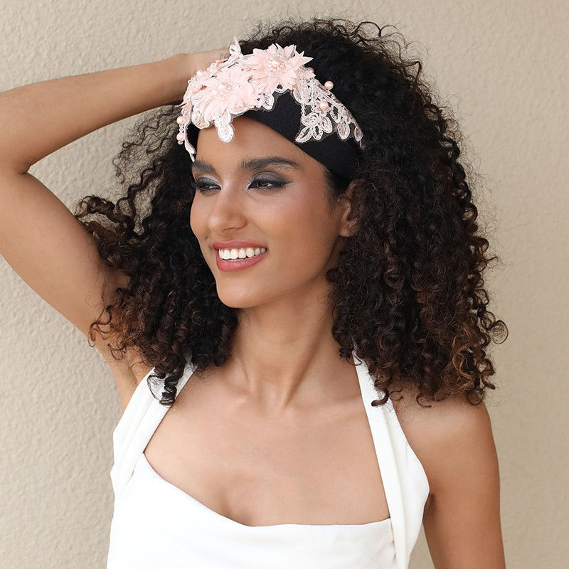 Hand embroidered three-dimensional simulation crystal flower headband pearl headband