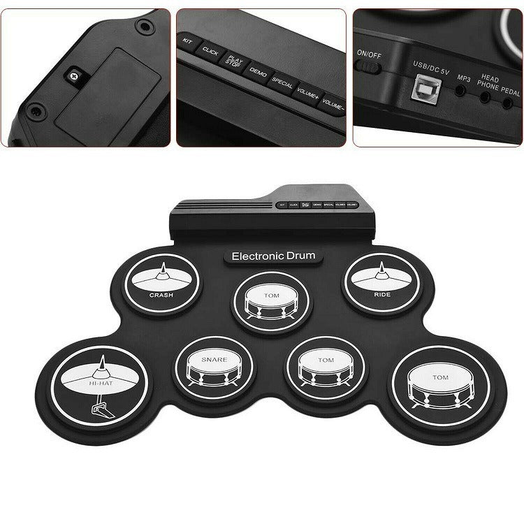 Handroll Electronic Drum Percussion Musical Instrument Portable Silicone Hand Roll Frame Drum Jazz Drum USB Electronic Drum