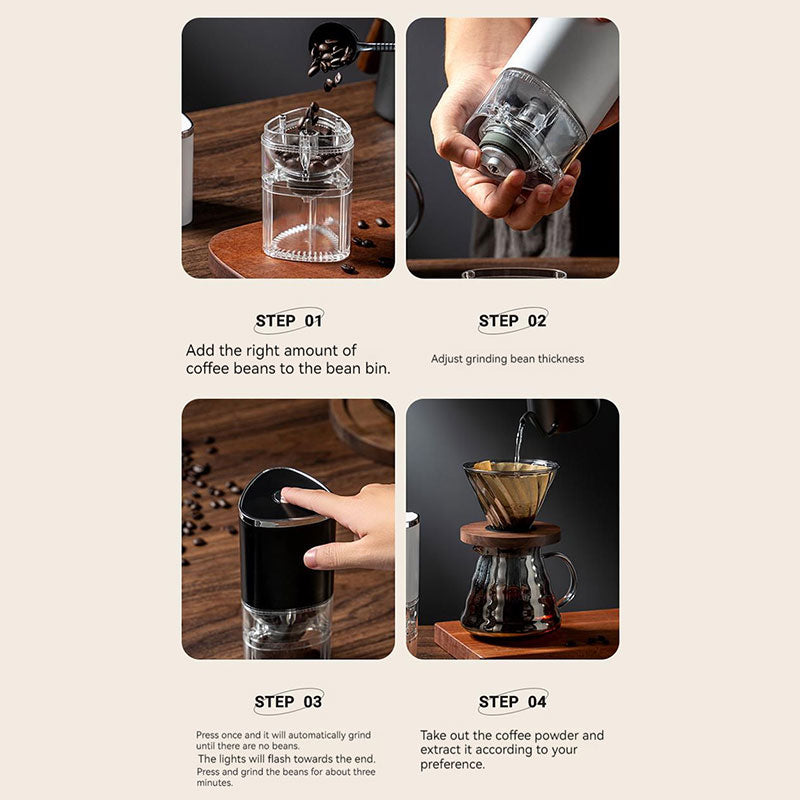 Portable Transparent Electric Coffee Grinder Home Small Coffee Bean Press USB Wireless Bean Grinder