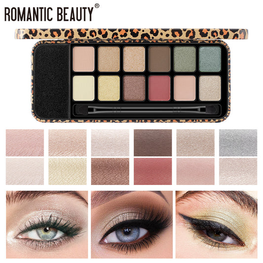 Romantic Beauty Multicolor Leopard Eye Shadow Plate Pearlescent Matte Glitter Powder Eye Shadow With Black Eye Shadow Brush