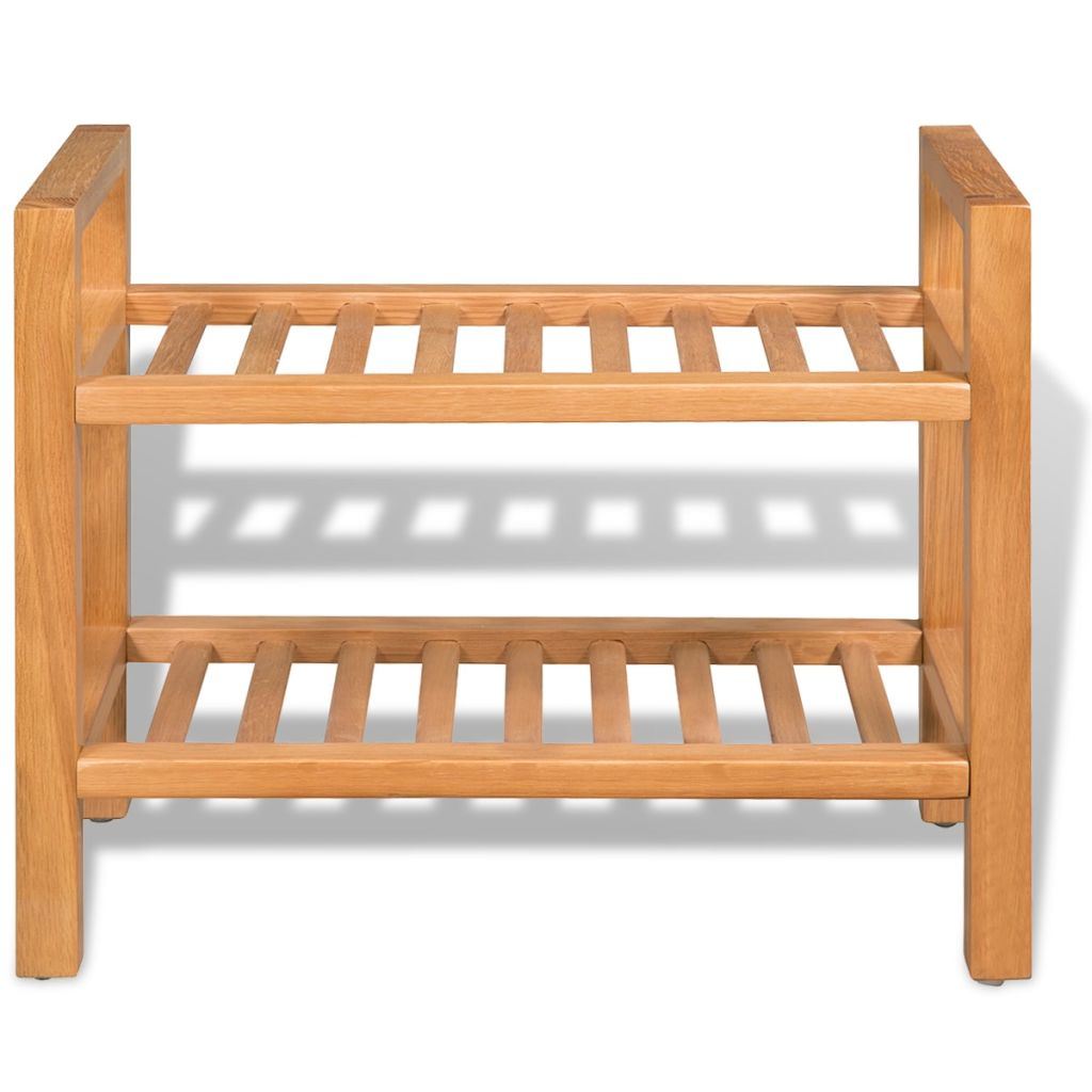 Shoe Rack with 2 Shelves Solid Oak Wood