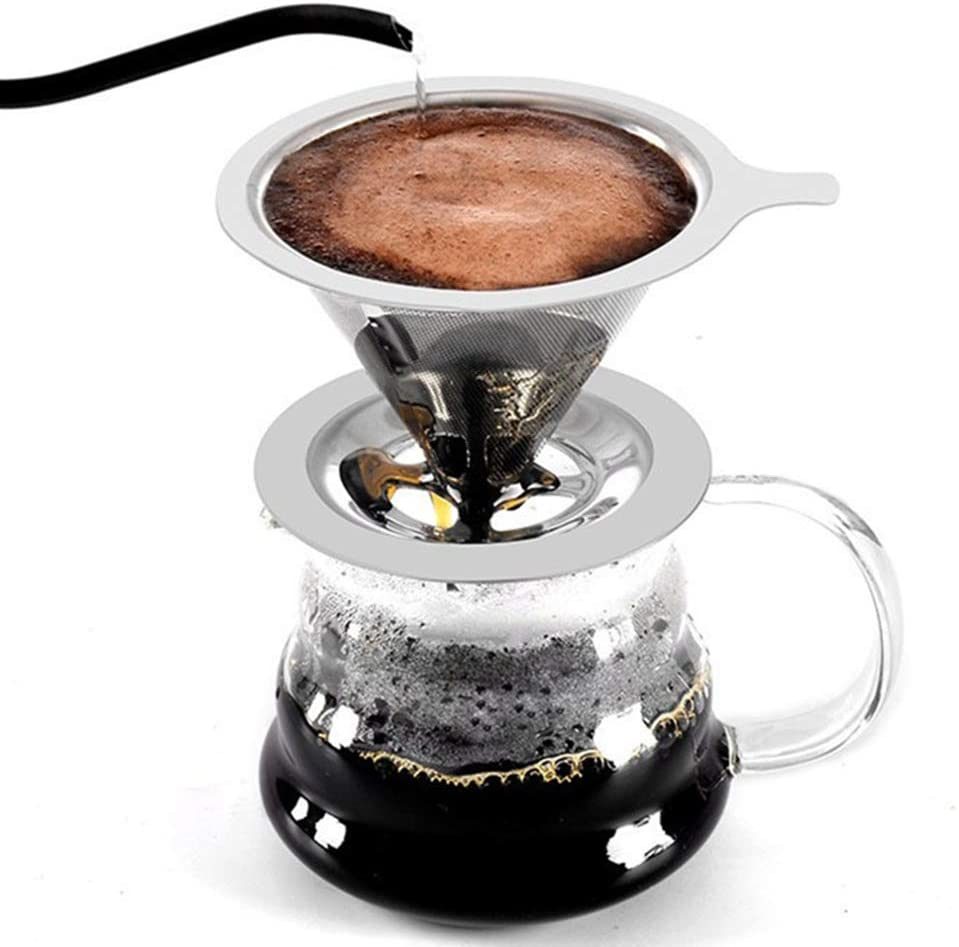 Pour Over Coffee Dripper With Stand Stainless Steel Reusable Drip Cone Coffee Filter