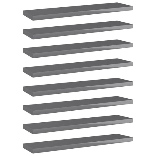 Bookshelf Boards 8 pcs High Gloss Gray