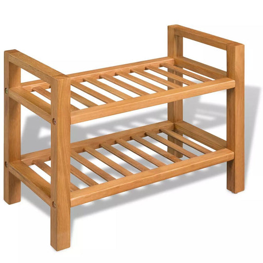 Shoe Rack with 2 Shelves Solid Oak Wood