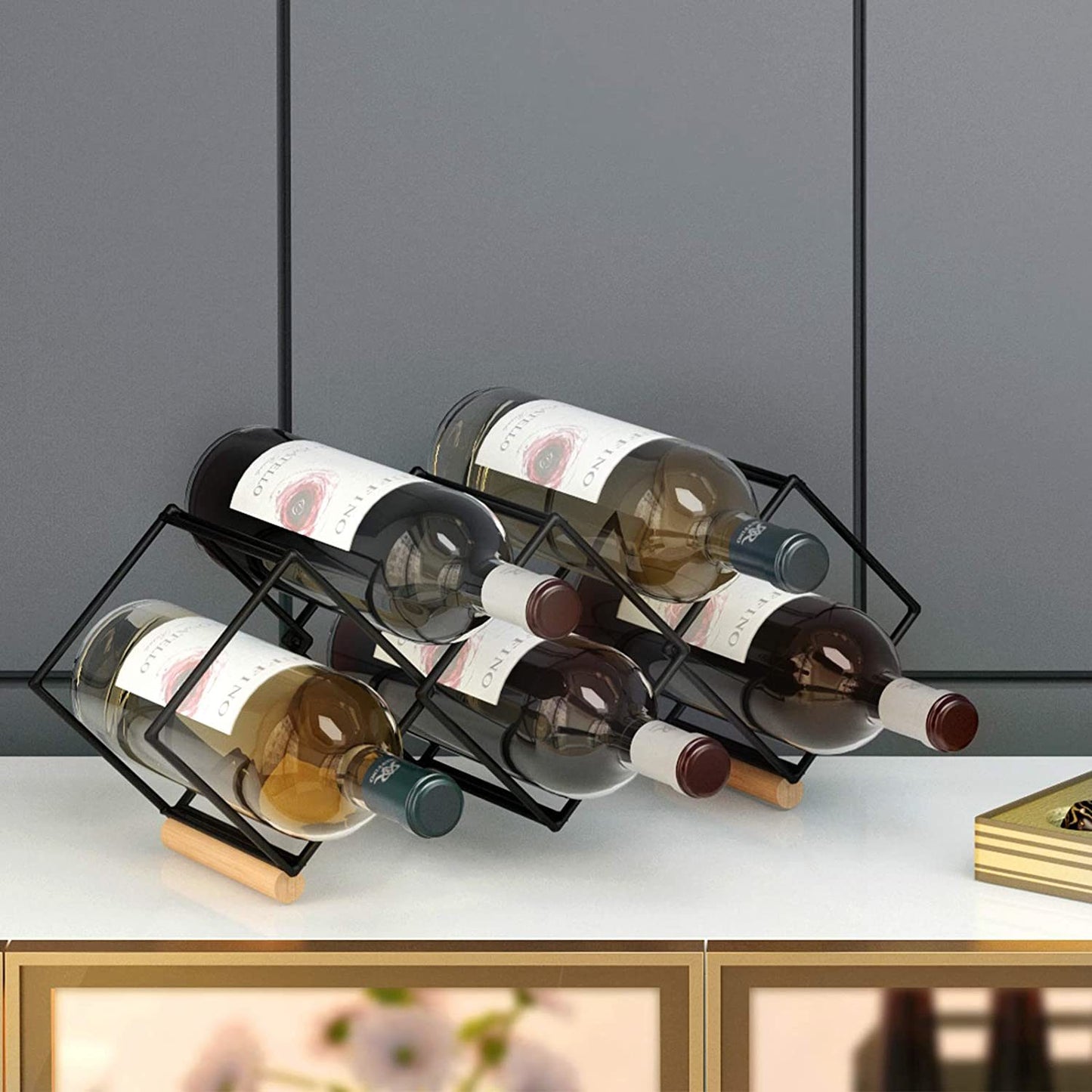 Mecor Countertop Wine Rack, 5 Bottle Tabletop Wine Holder Storage Stand