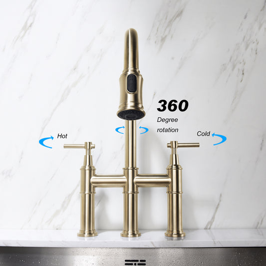 Pull Down Double Handle Kitchen Faucet