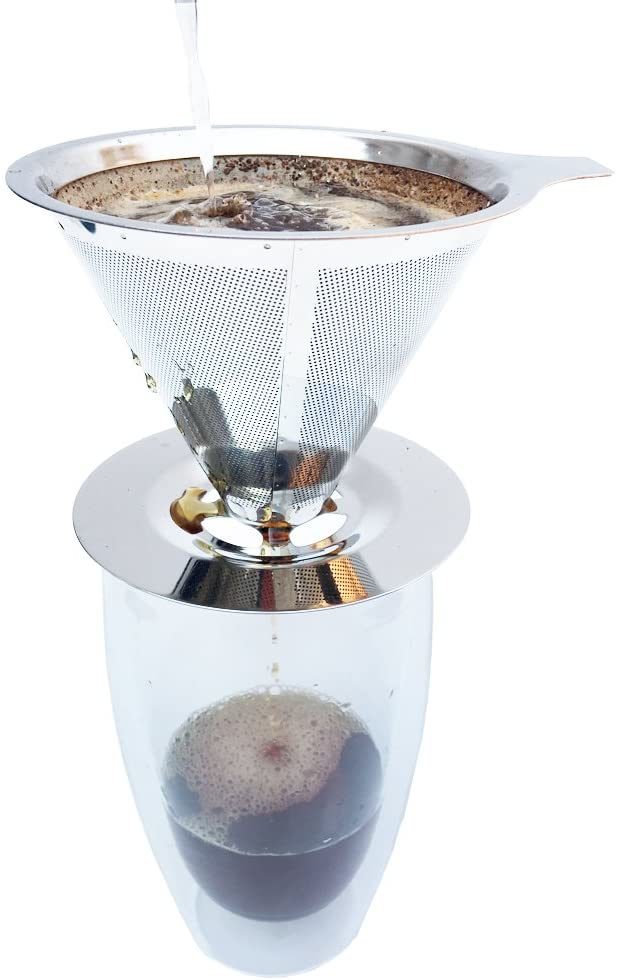 Pour Over Coffee Dripper With Stand Stainless Steel Reusable Drip Cone Coffee Filter