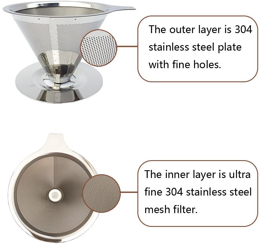 Pour Over Coffee Dripper With Stand Stainless Steel Reusable Drip Cone Coffee Filter