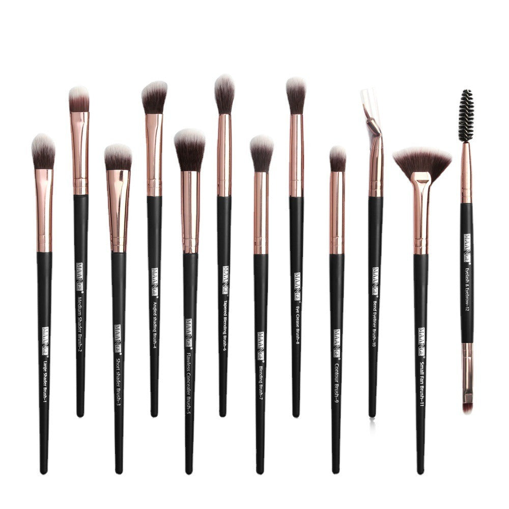 MAANGE 12pcs Eye Makeup Brushes Set With Cosmestic Bag Eyeshadow Blending Eyeliner Eyelash Eyebrow Brushes Make Up Professional