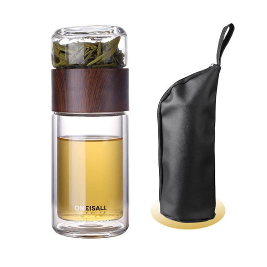 Wood Grain, Double Wall Glass, Tea Travel Companion