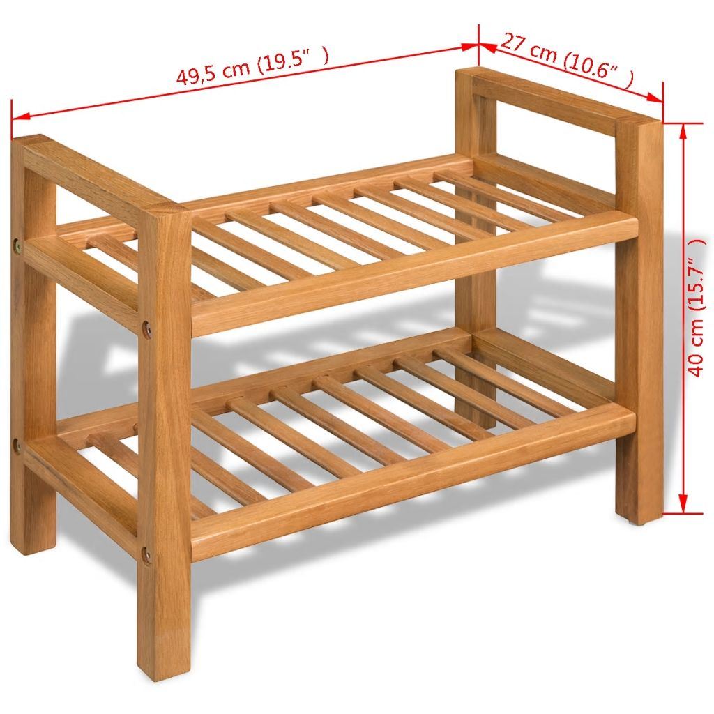 Shoe Rack with 2 Shelves Solid Oak Wood