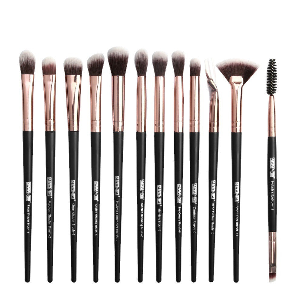 MAANGE 12pcs Eye Makeup Brushes Set With Cosmestic Bag Eyeshadow Blending Eyeliner Eyelash Eyebrow Brushes Make Up Professional